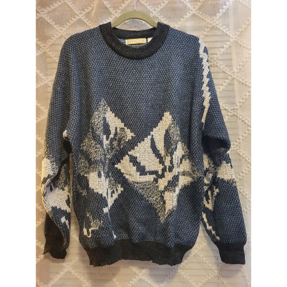 Other - Vintage Mens Sweater Large Geometric Acrylic Cosby Preppy Old Money Aspen Lodge